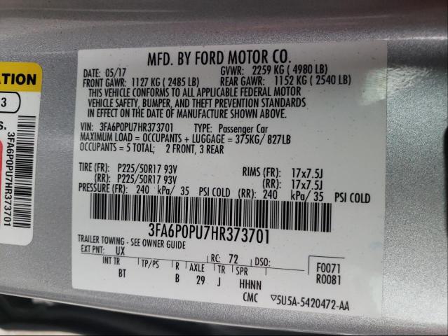 Photo 9 VIN: 3FA6P0PU7HR373701 - FORD FUSION SE 