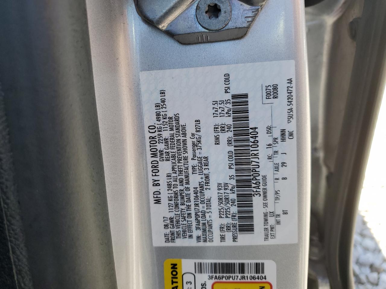 Photo 11 VIN: 3FA6P0PU7JR106404 - FORD FUSION 