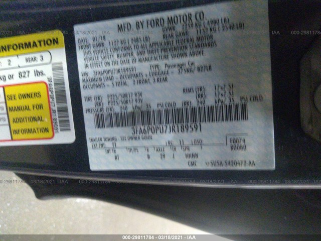 Photo 8 VIN: 3FA6P0PU7JR189591 - FORD FUSION 