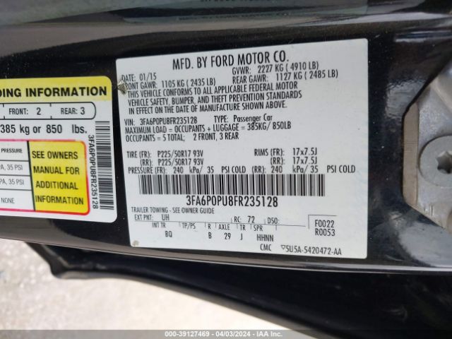 Photo 8 VIN: 3FA6P0PU8FR235128 - FORD FUSION ENERGI 