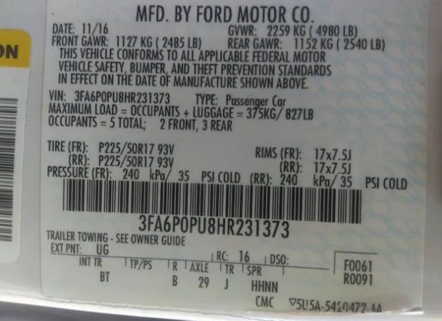 Photo 8 VIN: 3FA6P0PU8HR231373 - FORD FUSION ENERGI 