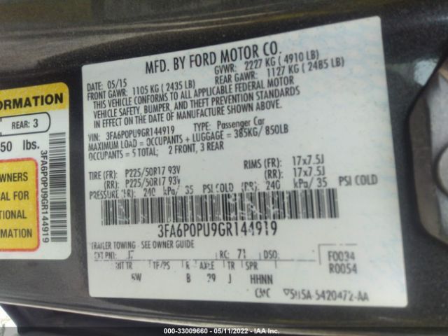 Photo 8 VIN: 3FA6P0PU9GR144919 - FORD FUSION ENERGI 