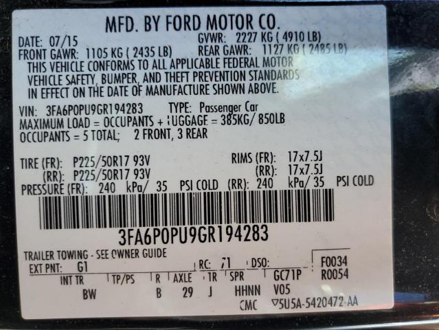 Photo 11 VIN: 3FA6P0PU9GR194283 - FORD FUSION SE 