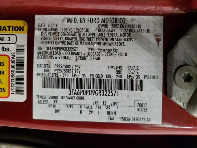 Photo 11 VIN: 3FA6P0PU9GR322571 - FORD FUSION 