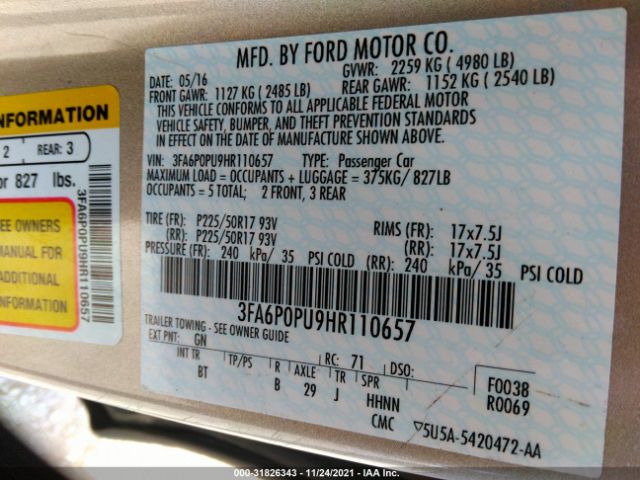 Photo 8 VIN: 3FA6P0PU9HR110657 - FORD FUSION ENERGI 