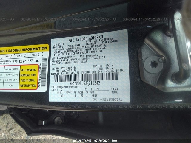 Photo 8 VIN: 3FA6P0PU9JR216242 - FORD FUSION ENERGI 