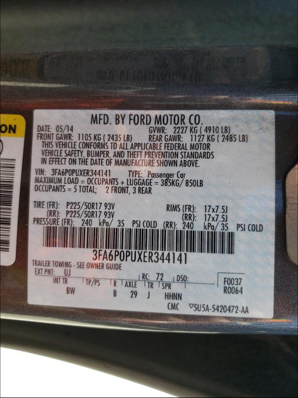 Photo 9 VIN: 3FA6P0PUXER344141 - FORD FUSION SE 