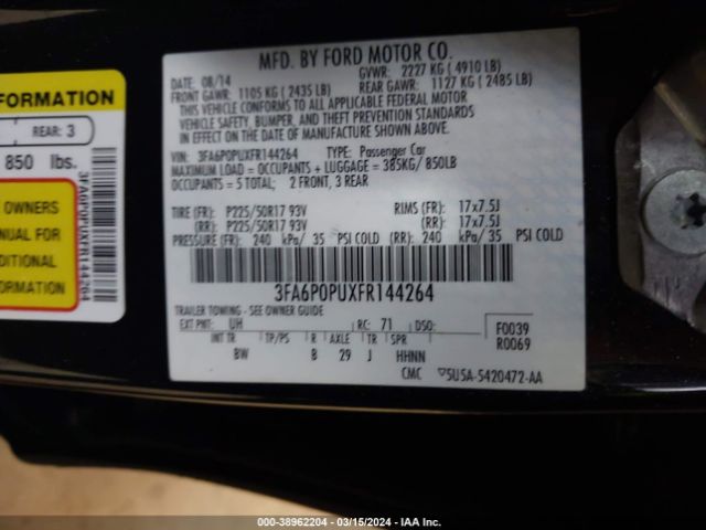 Photo 8 VIN: 3FA6P0PUXFR144264 - FORD FUSION ENERGI 