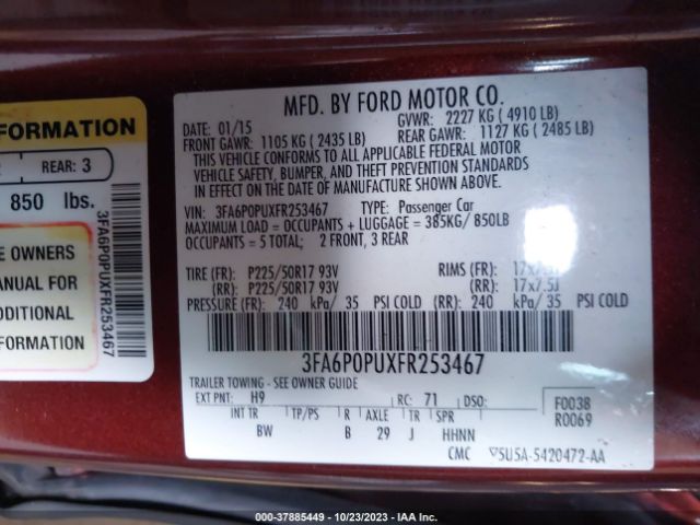 Photo 8 VIN: 3FA6P0PUXFR253467 - FORD FUSION ENERGI 