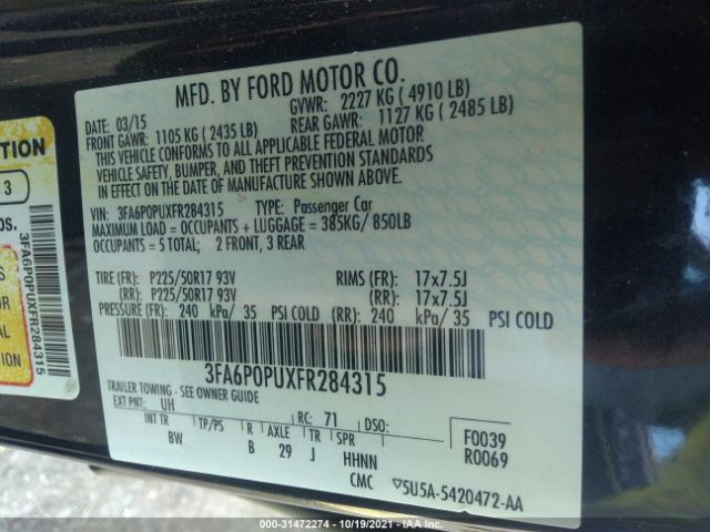 Photo 8 VIN: 3FA6P0PUXFR284315 - FORD FUSION 