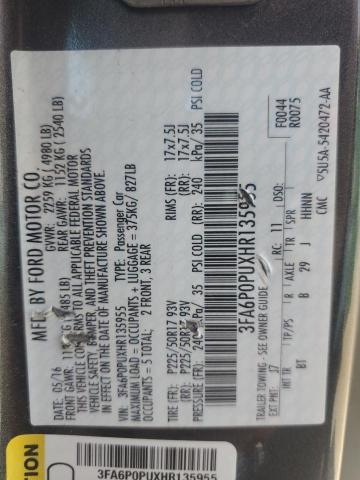 Photo 11 VIN: 3FA6P0PUXHR135955 - FORD FUSION SE 