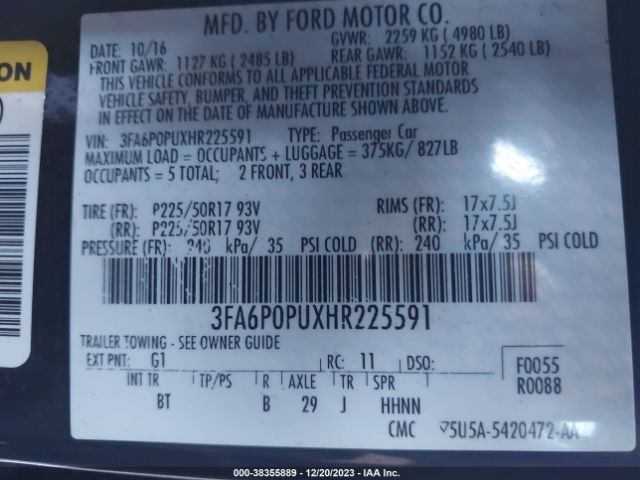 Photo 8 VIN: 3FA6P0PUXHR225591 - FORD FUSION ENERGI 