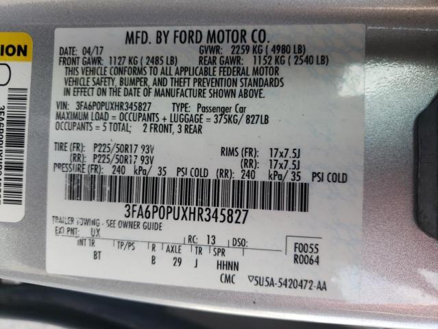 Photo 9 VIN: 3FA6P0PUXHR345827 - FORD FUSION SE 