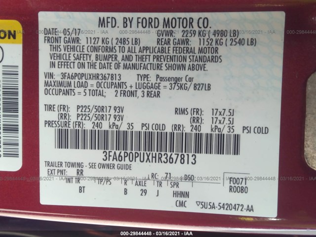 Photo 8 VIN: 3FA6P0PUXHR367813 - FORD FUSION 