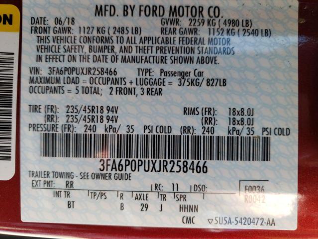 Photo 11 VIN: 3FA6P0PUXJR258466 - FORD FUSION SE 