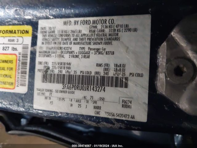 Photo 8 VIN: 3FA6P0RU0JR143274 - FORD FUSION HYBRID 