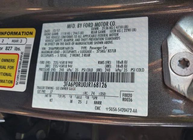 Photo 8 VIN: 3FA6P0RU0JR168126 - FORD FUSION HYBRID 