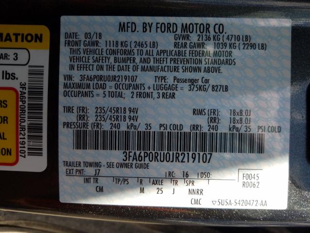 Photo 9 VIN: 3FA6P0RU0JR219107 - FORD FUSION TIT 