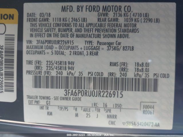 Photo 8 VIN: 3FA6P0RU0JR226915 - FORD FUSION 