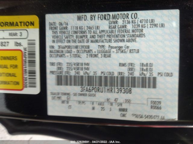 Photo 8 VIN: 3FA6P0RU1HR139308 - FORD FUSION 