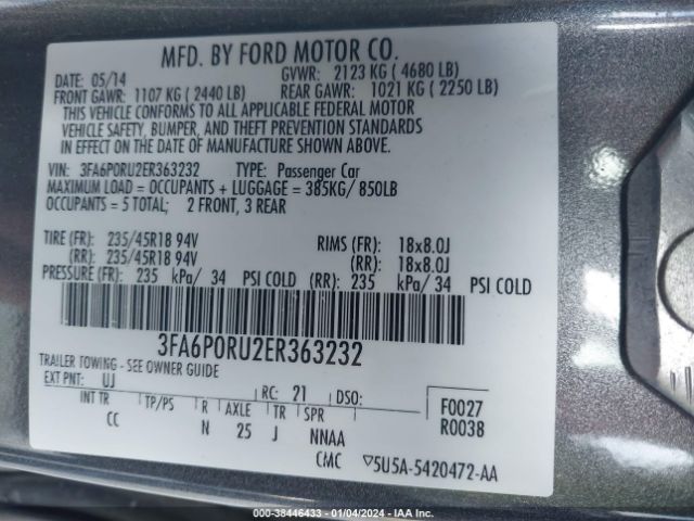 Photo 8 VIN: 3FA6P0RU2ER363232 - FORD FUSION HYBRID 