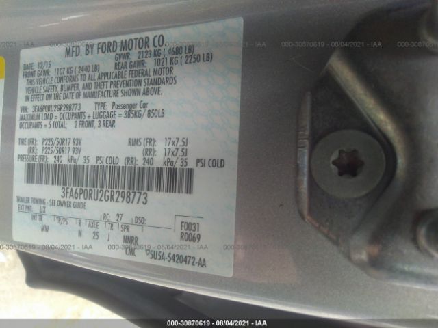 Photo 8 VIN: 3FA6P0RU2GR298773 - FORD FUSION 