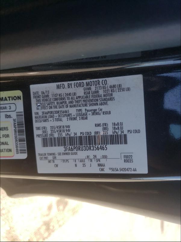 Photo 9 VIN: 3FA6P0RU3DR356465 - FORD FUSION TIT 