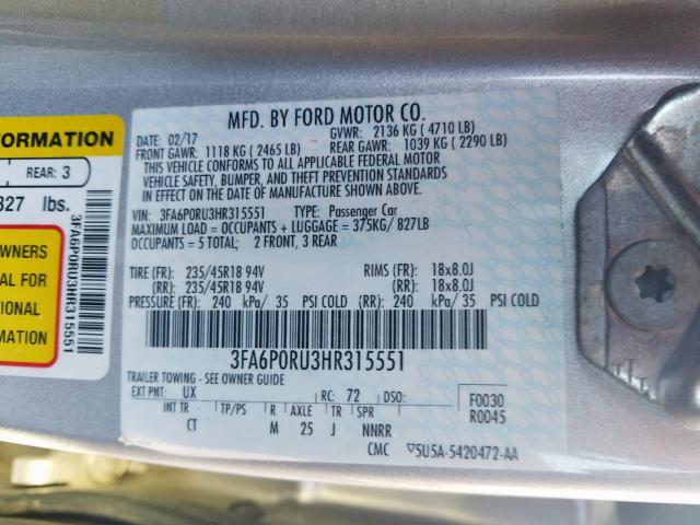 Photo 9 VIN: 3FA6P0RU3HR315551 - FORD FUSION TIT 