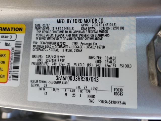 Photo 9 VIN: 3FA6P0RU3HR387043 - FORD FUSION TIT 