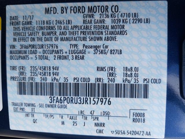 Photo 9 VIN: 3FA6P0RU3JR157976 - FORD FUSION TIT 