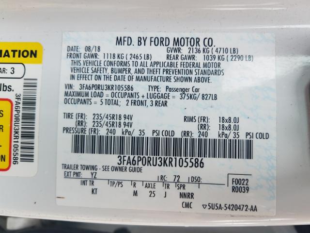 Photo 9 VIN: 3FA6P0RU3KR105586 - FORD FUSION TIT 