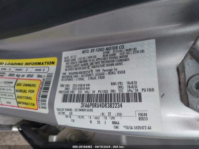 Photo 8 VIN: 3FA6P0RU4DR382234 - FORD FUSION HYBRID 