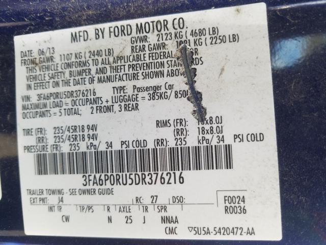 Photo 9 VIN: 3FA6P0RU5DR376216 - FORD FUSION TIT 