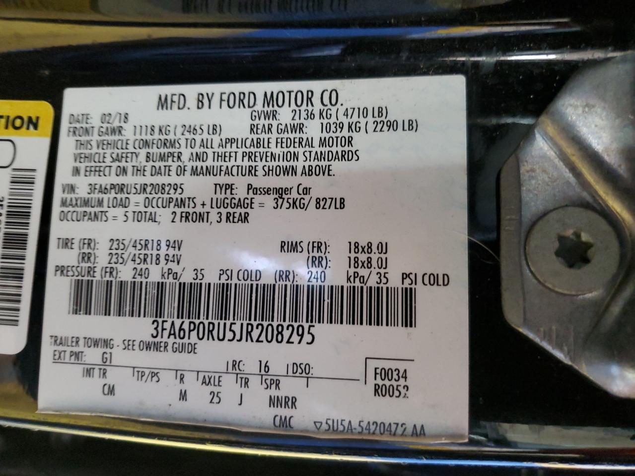 Photo 12 VIN: 3FA6P0RU5JR208295 - FORD FUSION 