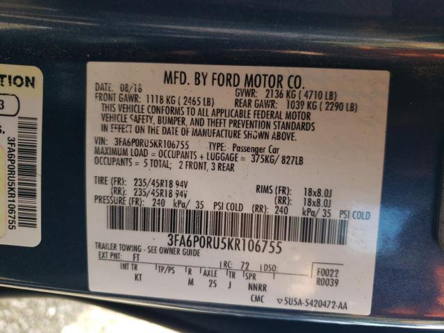 Photo 11 VIN: 3FA6P0RU5KR106755 - FORD FUSION 