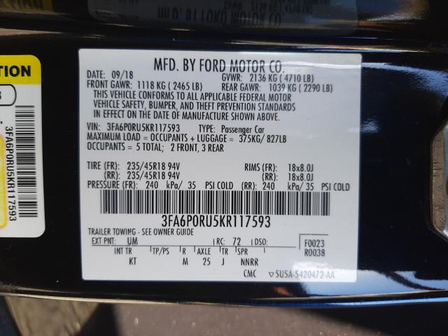 Photo 9 VIN: 3FA6P0RU5KR117593 - FORD FUSION TIT 