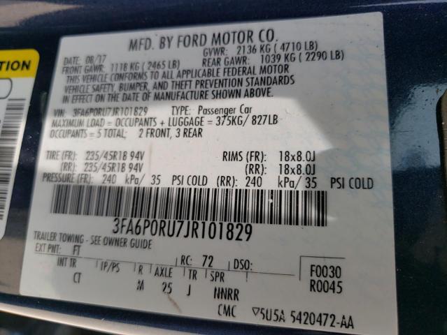 Photo 11 VIN: 3FA6P0RU7JR101829 - FORD FUSION 