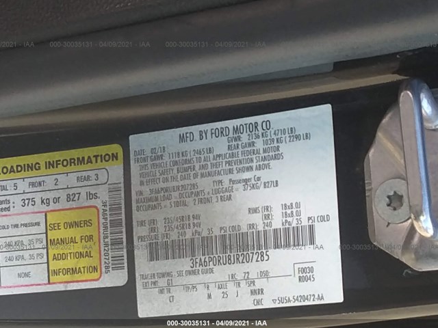 Photo 8 VIN: 3FA6P0RU8JR207285 - FORD FUSION HYBRID 