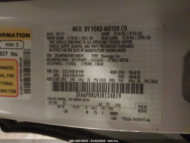 Photo 8 VIN: 3FA6P0RU9JR124819 - FORD FUSION HYBRID 