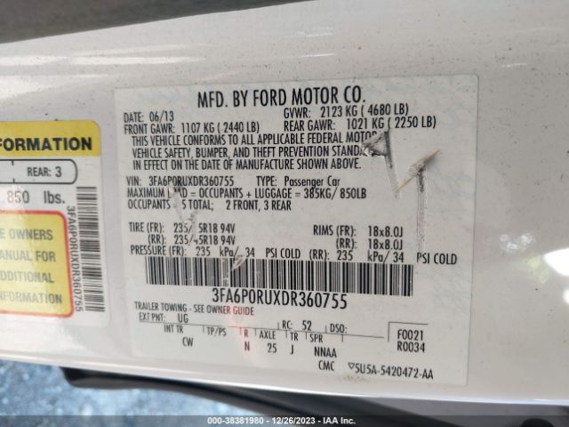 Photo 8 VIN: 3FA6P0RUXDR360755 - FORD FUSION HYBRID 