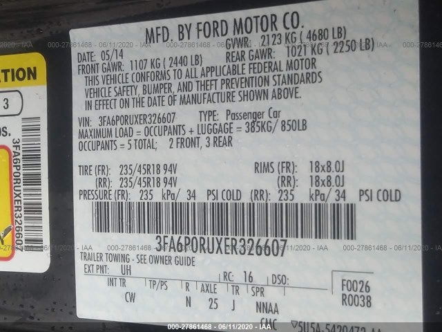 Photo 8 VIN: 3FA6P0RUXER326607 - FORD FUSION 