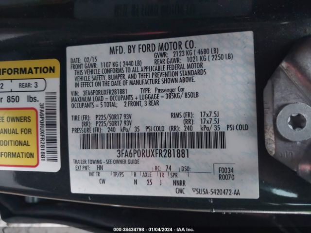 Photo 8 VIN: 3FA6P0RUXFR281881 - FORD FUSION HYBRID 