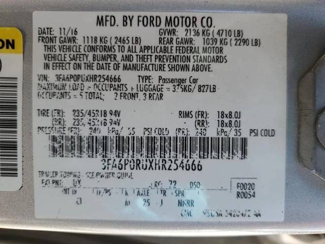 Photo 11 VIN: 3FA6P0RUXHR254666 - FORD FUSION TIT 