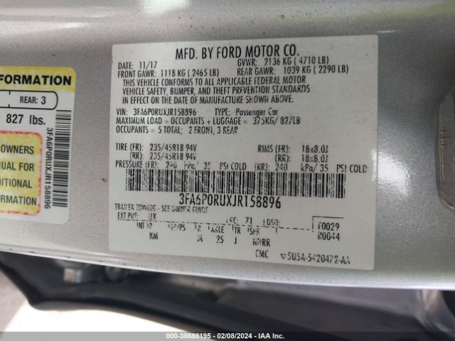 Photo 8 VIN: 3FA6P0RUXJR158896 - FORD FUSION HYBRID 