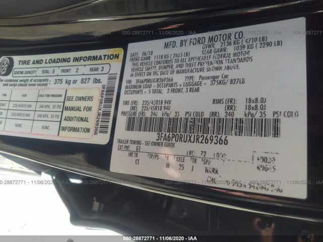 Photo 8 VIN: 3FA6P0RUXJR269366 - FORD FUSION HYBRID 