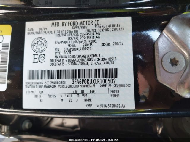 Photo 8 VIN: 3FA6P0RUXLR100502 - FORD FUSION 