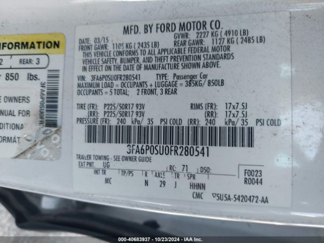 Photo 8 VIN: 3FA6P0SU0FR280541 - FORD FUSION 