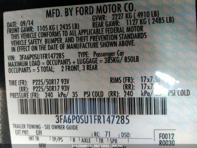 Photo 8 VIN: 3FA6P0SU1FR147285 - FORD FUSION ENERGI 