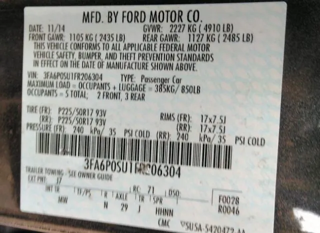 Photo 8 VIN: 3FA6P0SU1FR206304 - FORD FUSION ENERGI 