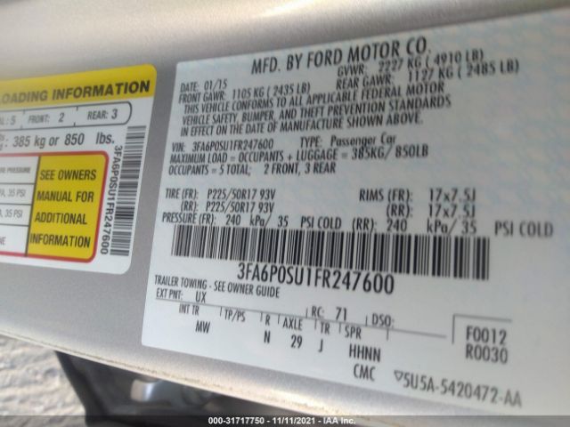 Photo 8 VIN: 3FA6P0SU1FR247600 - FORD FUSION ENERGI 